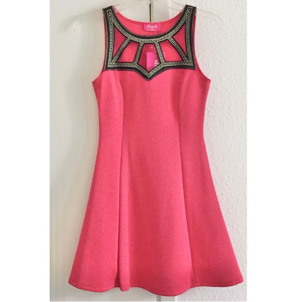 Shasa women’s juniors fit & flare cutout neck sleeveless mini dress - size small